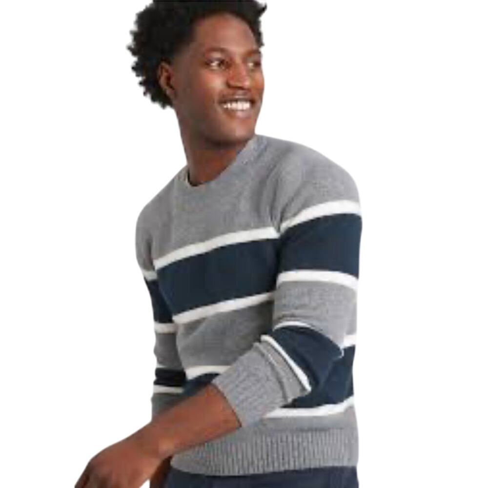 Banana Republic Eco Cozy Striped Rugby Crew Neck Gray Blue Size XL Sustainable